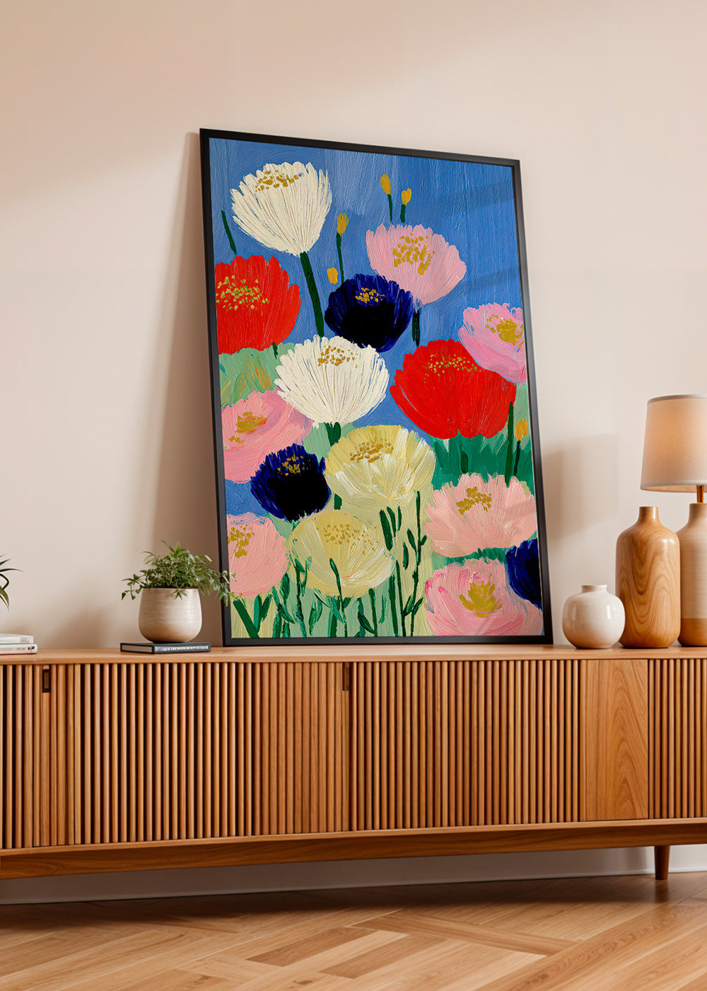 Botanical print with bold brush flowers