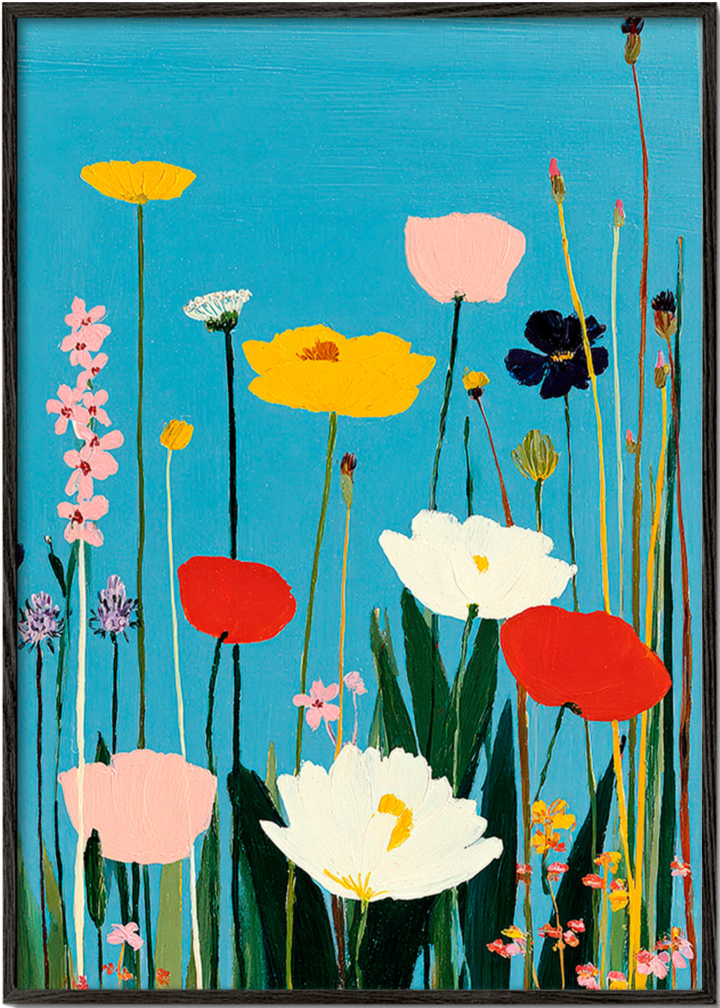 Botanical print of wildflowers on blue