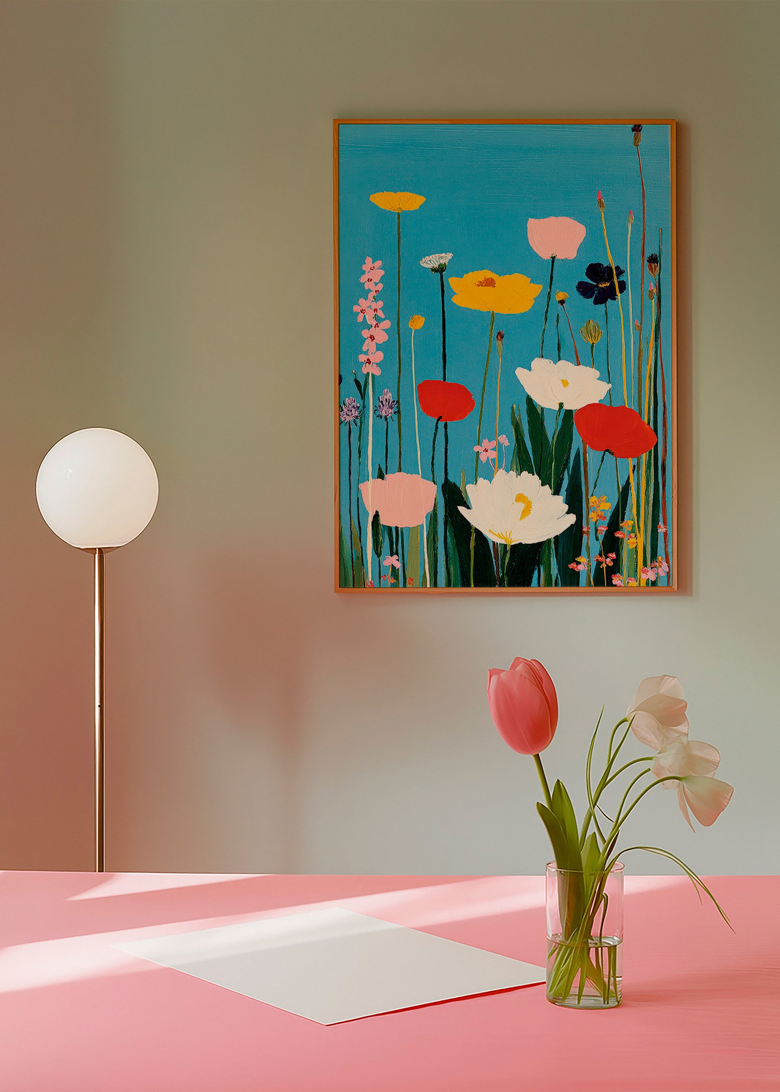 Botanical print of wildflowers on blue