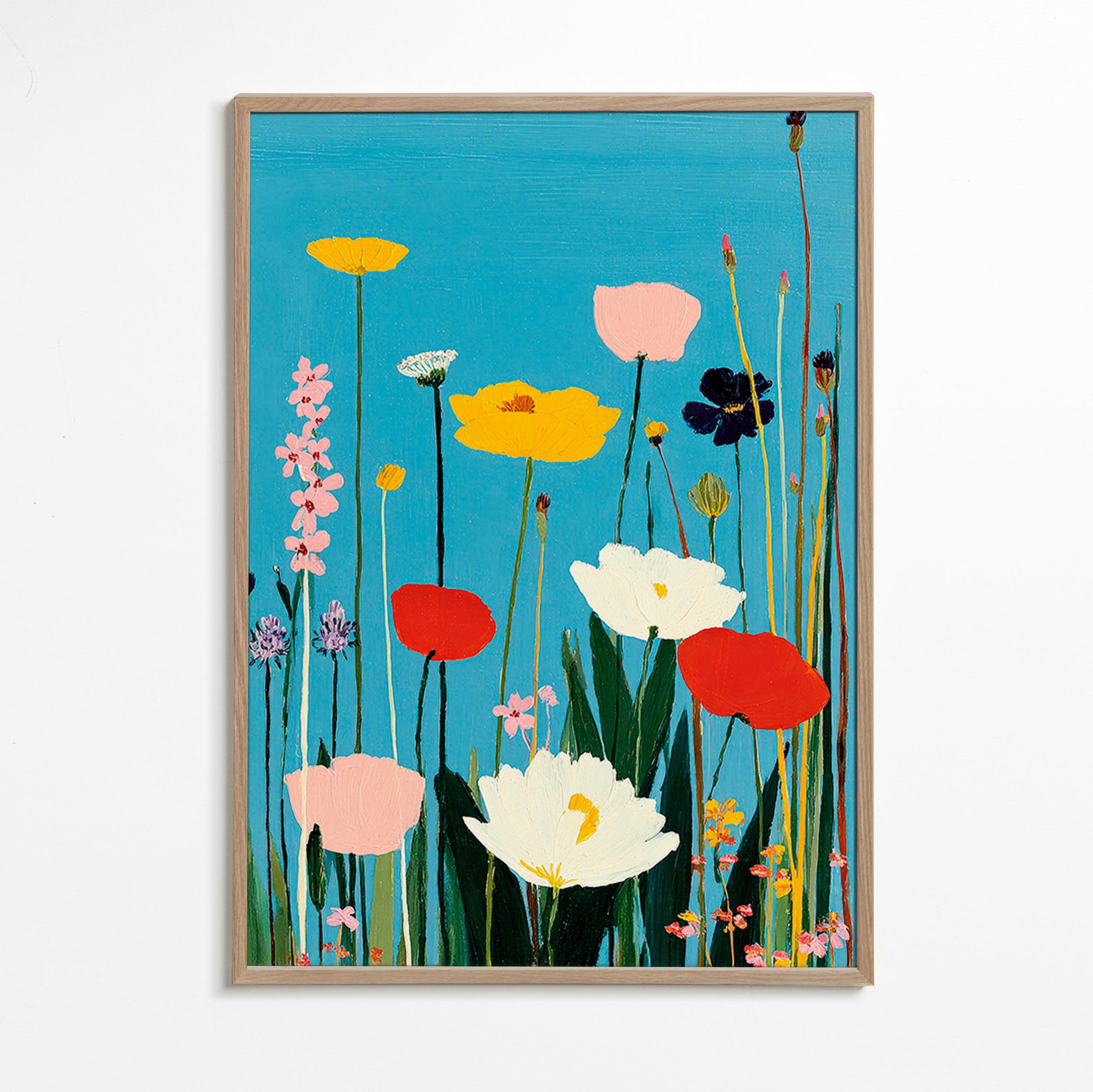Botanical print of wildflowers on blue