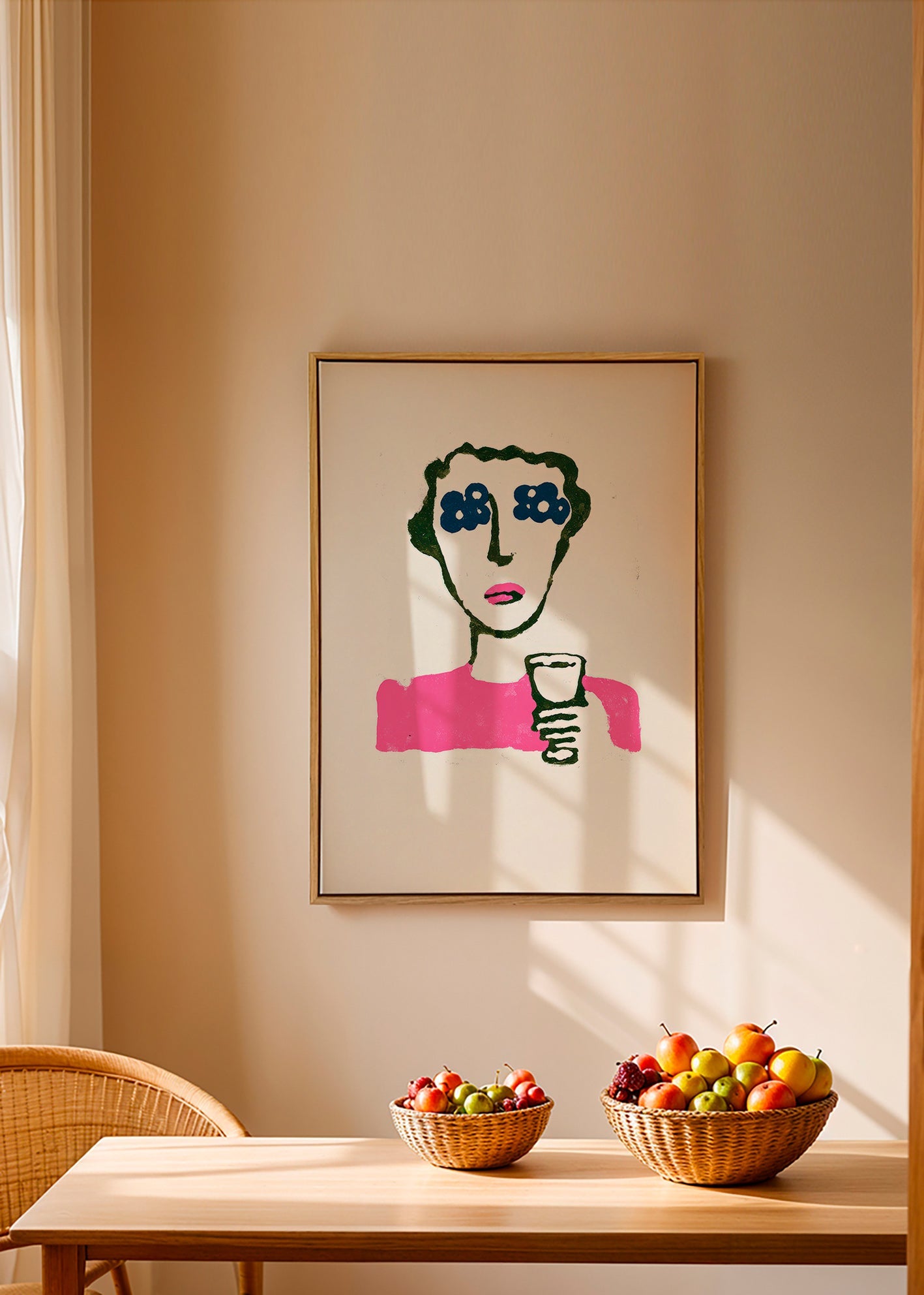 Illustration with floral eyes and cup