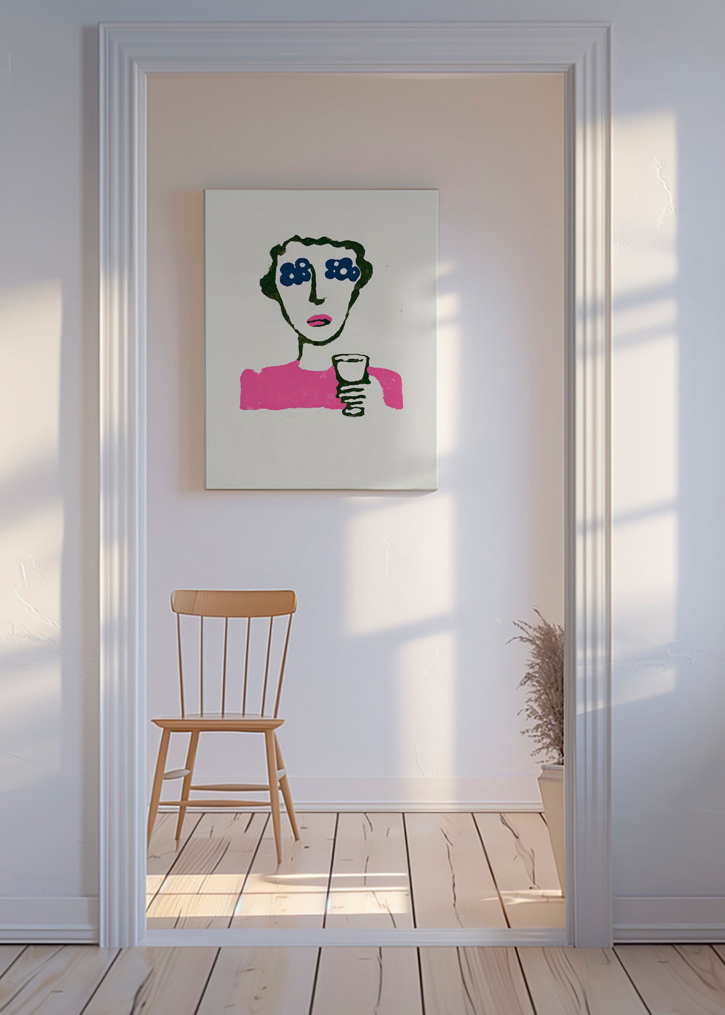 Illustration with floral eyes and cup
