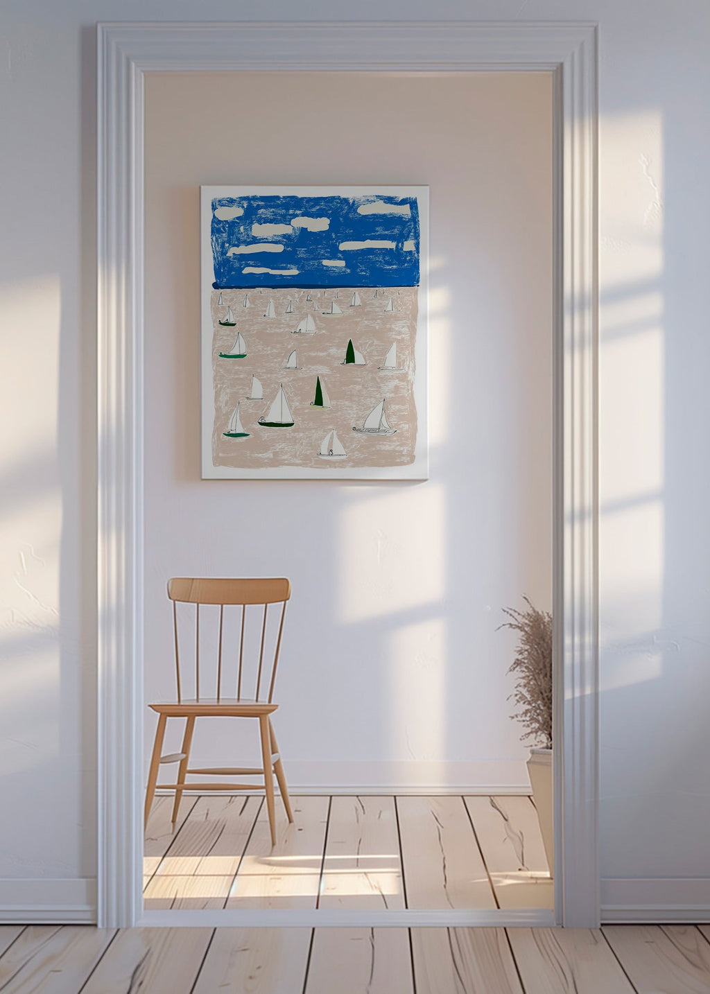 Landscape art with sailboats