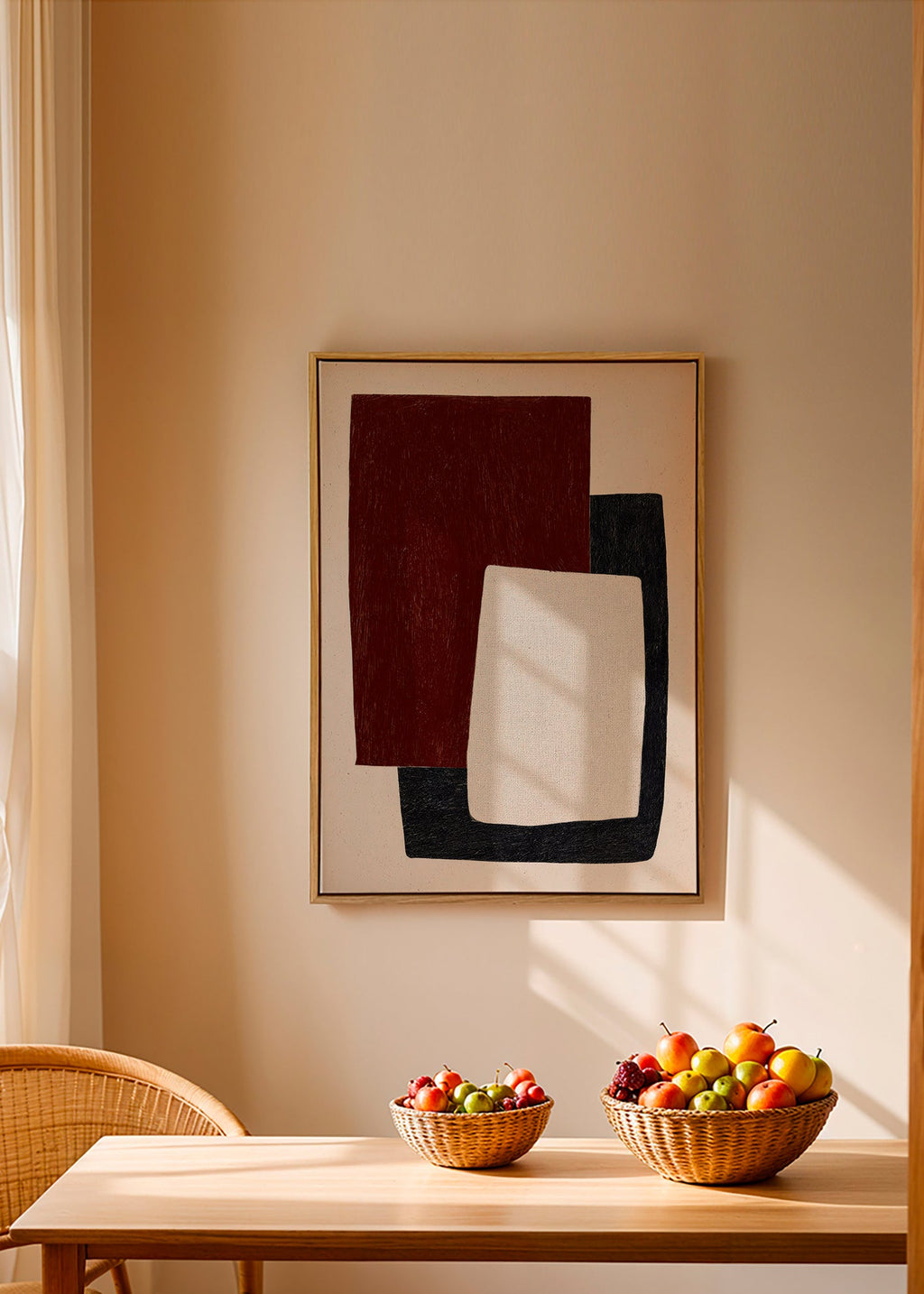 Geometric poster with overlapped burgundy shapes