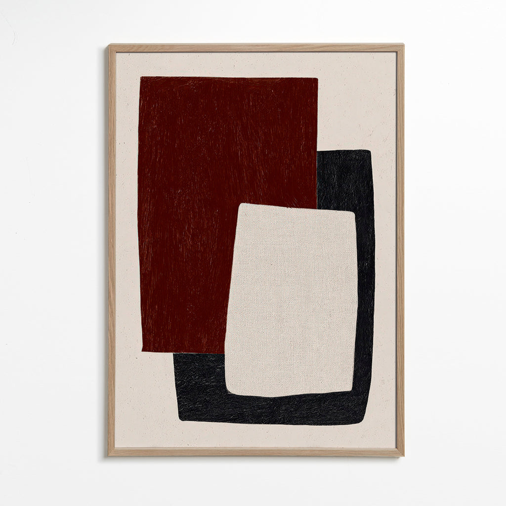 Geometric poster with overlapped burgundy shapes
