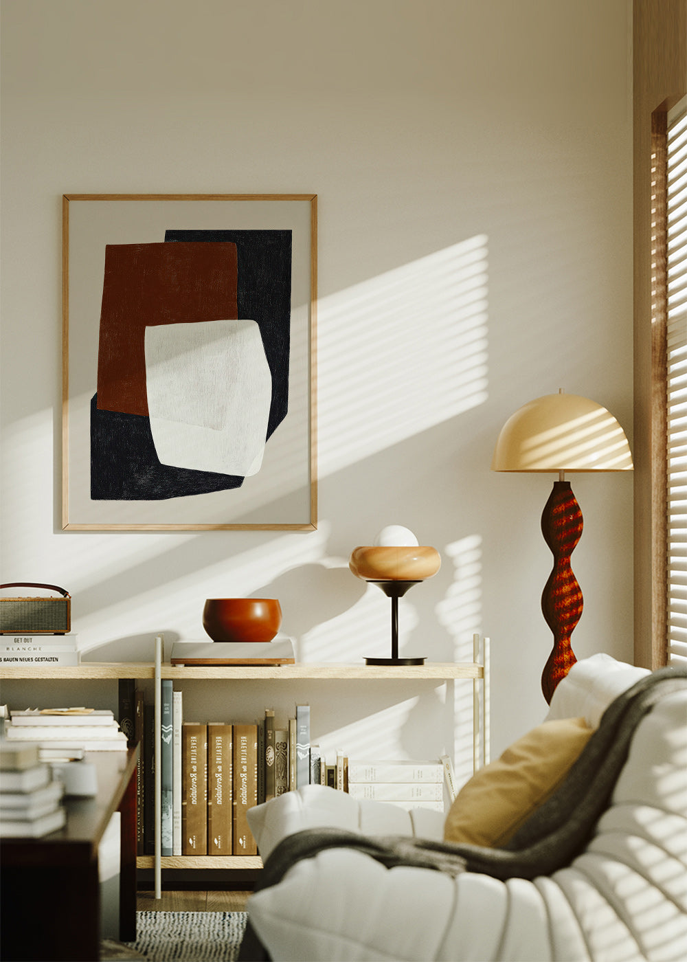 Geometric painting with layered earth blocks