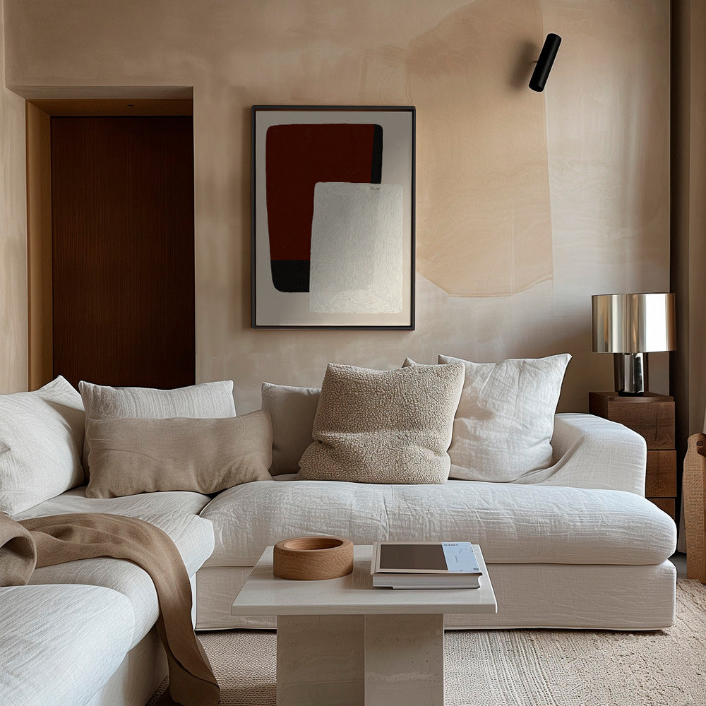 Abstract painting with earth and white blocks