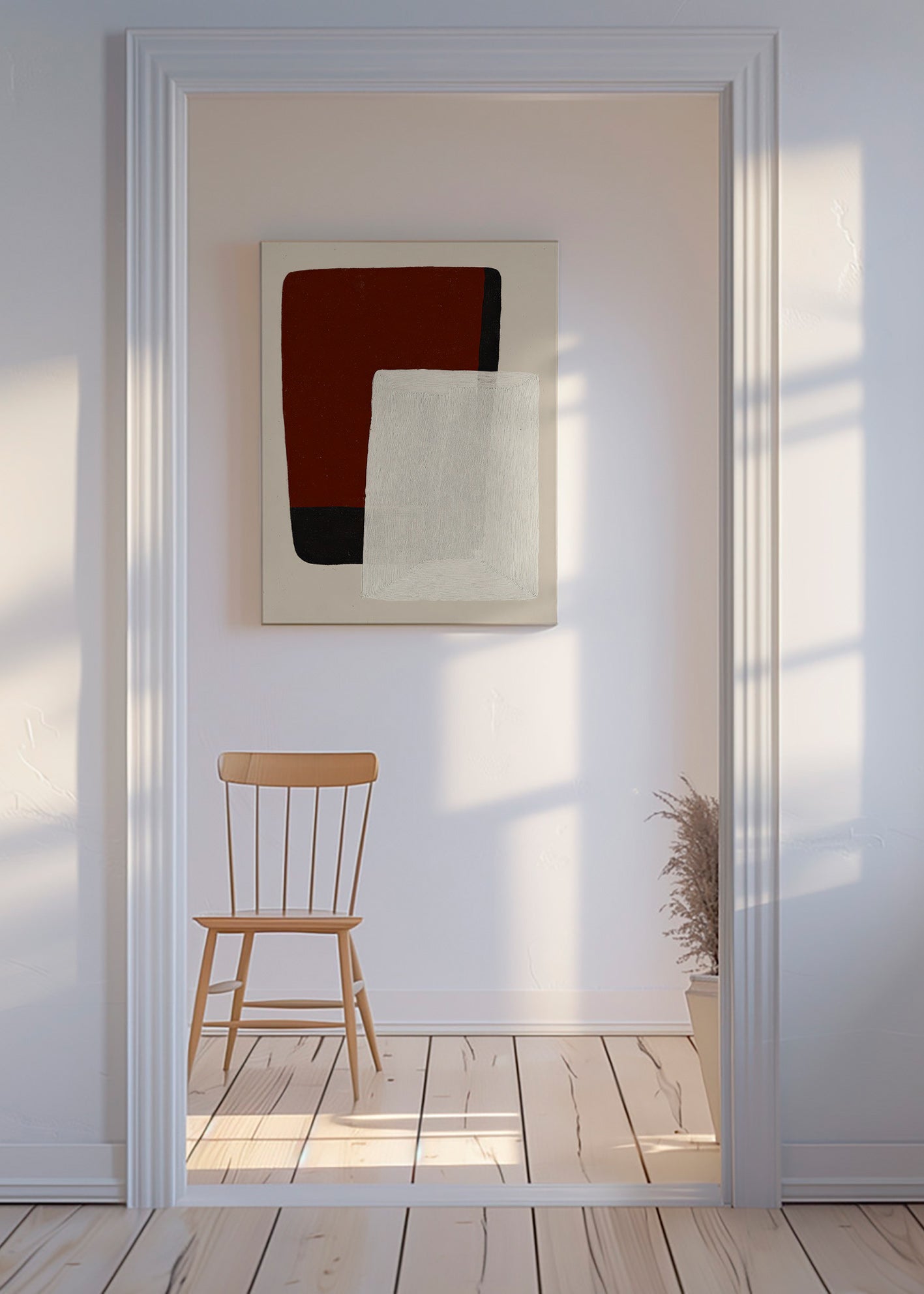Abstract painting with earth and white blocks