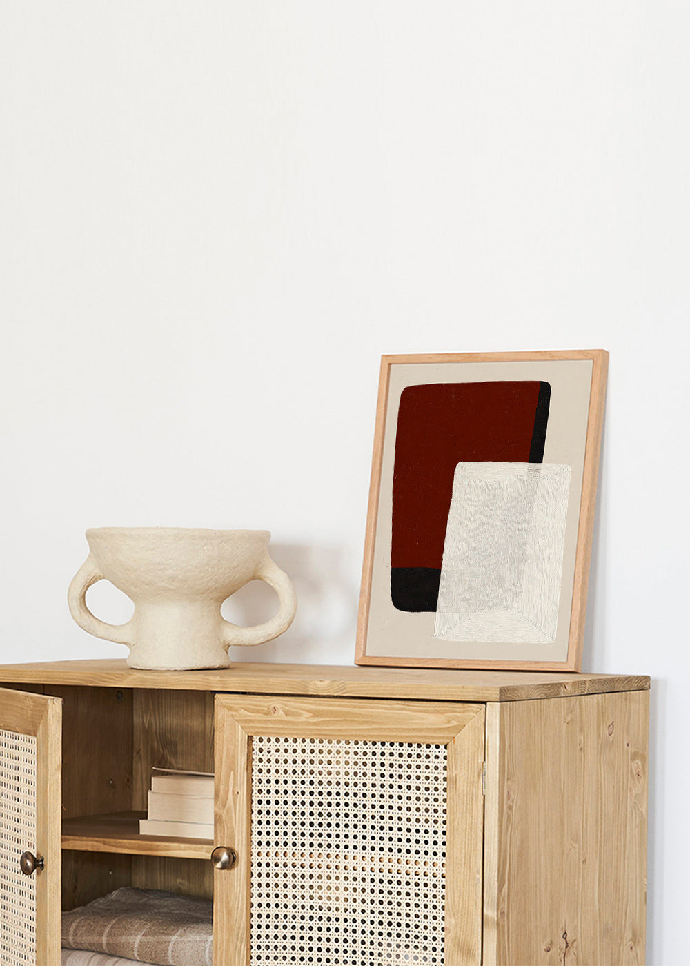 Abstract painting with earth and white blocks