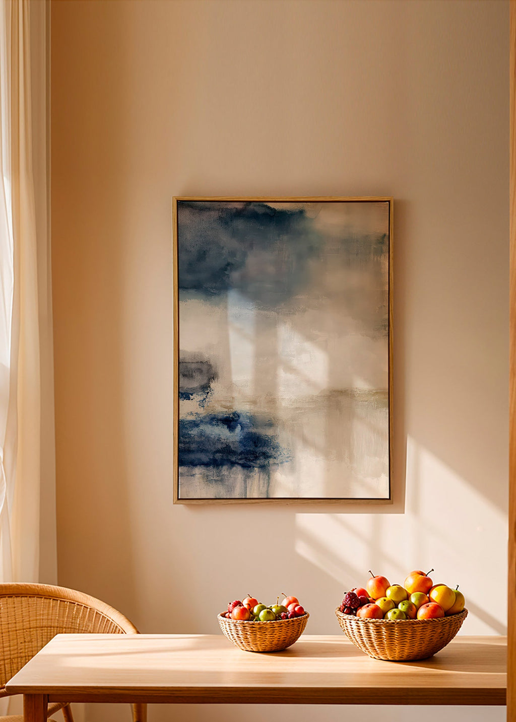 Abstract painting in blue and beige