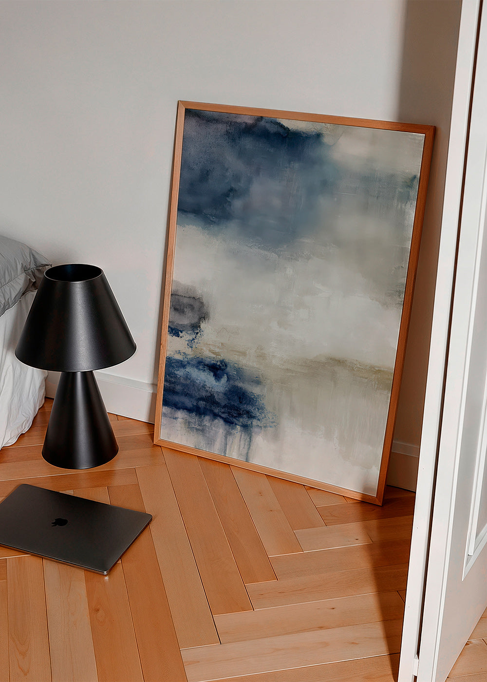 Abstract painting in blue and beige