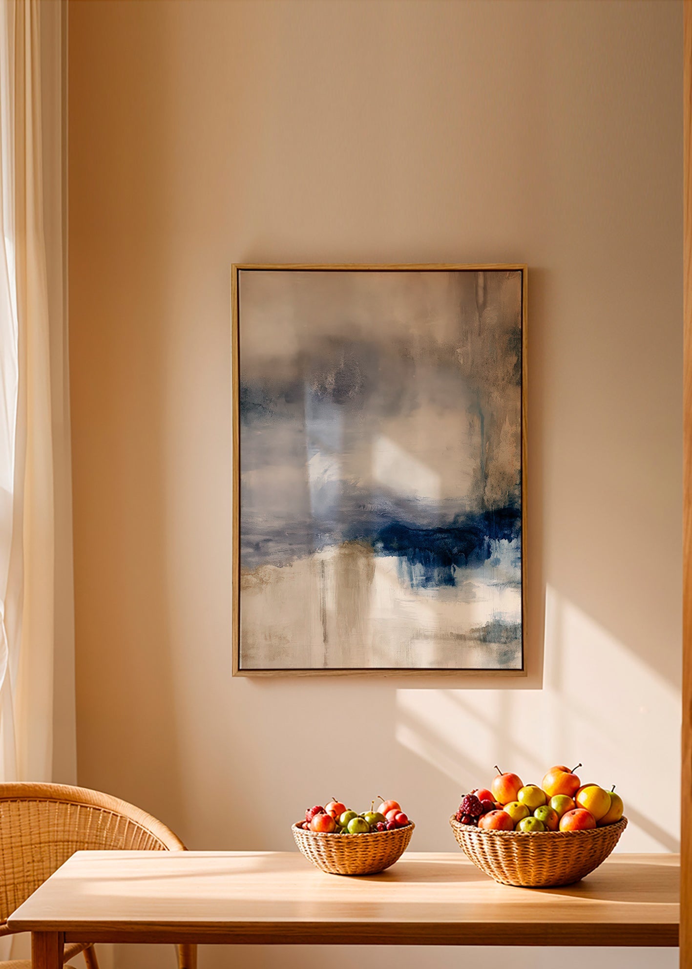 Abstract artwork in blue and beige with soft texture