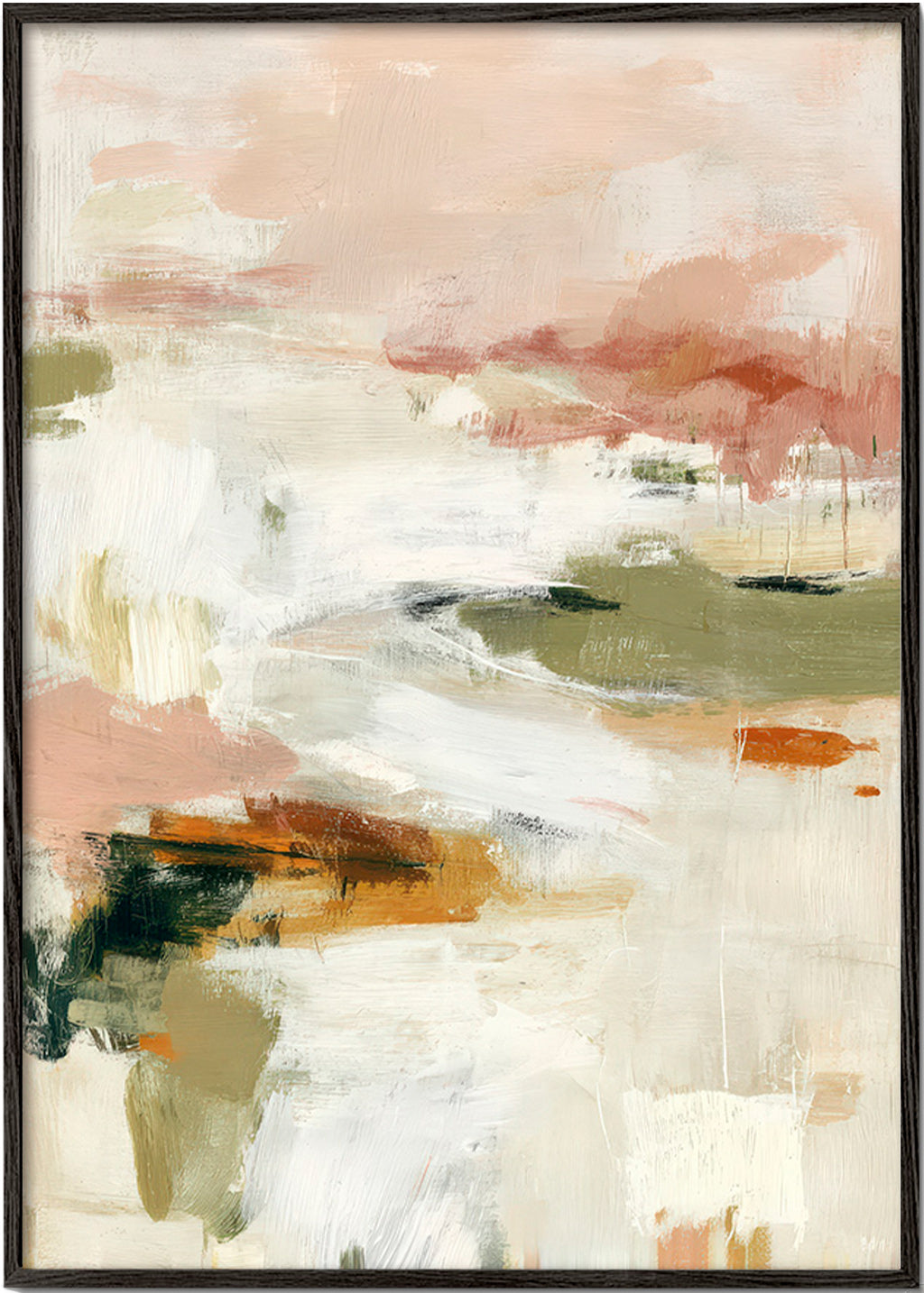 Abstract art with soft horizon and organic brushstrokes
