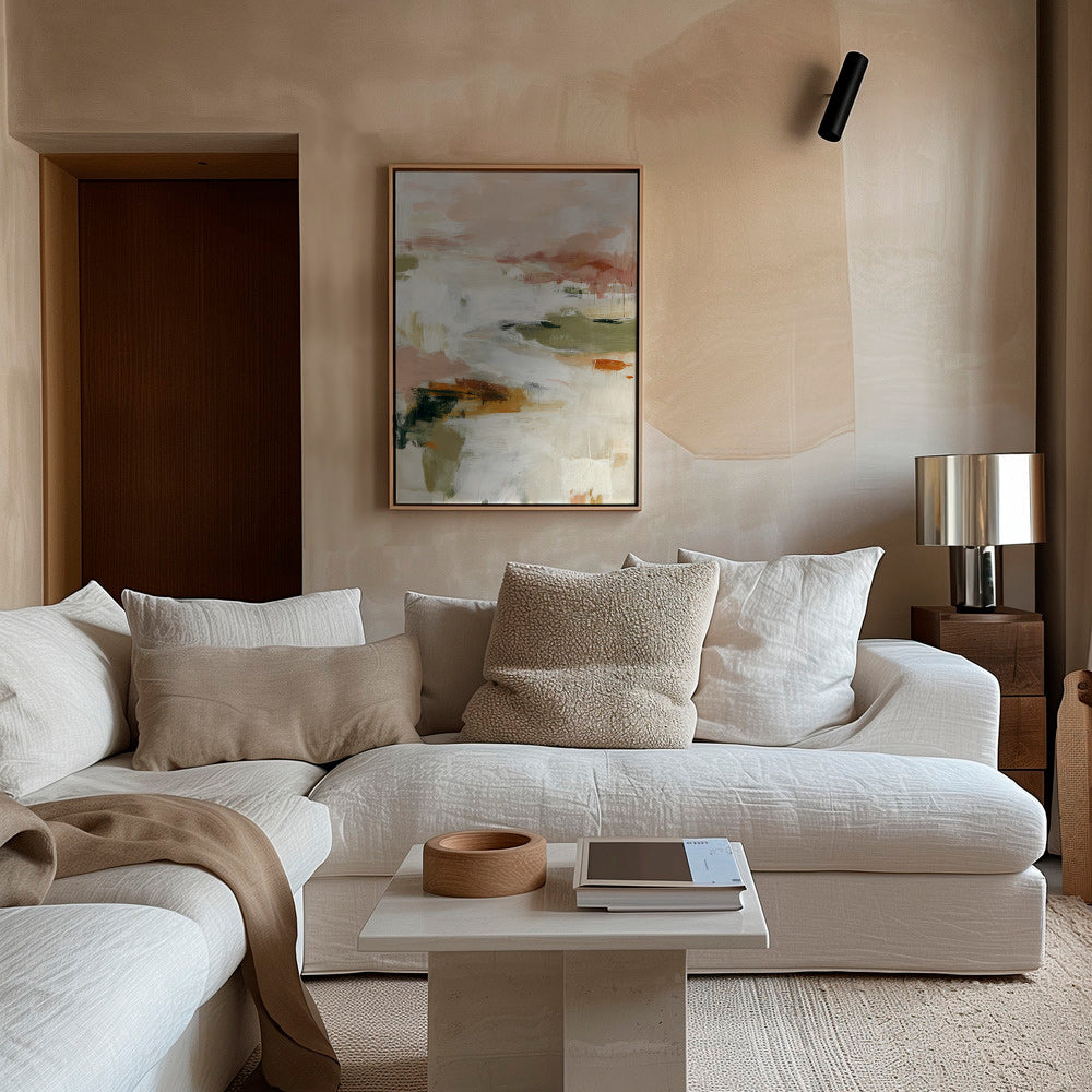 Abstract art with soft horizon and organic brushstrokes