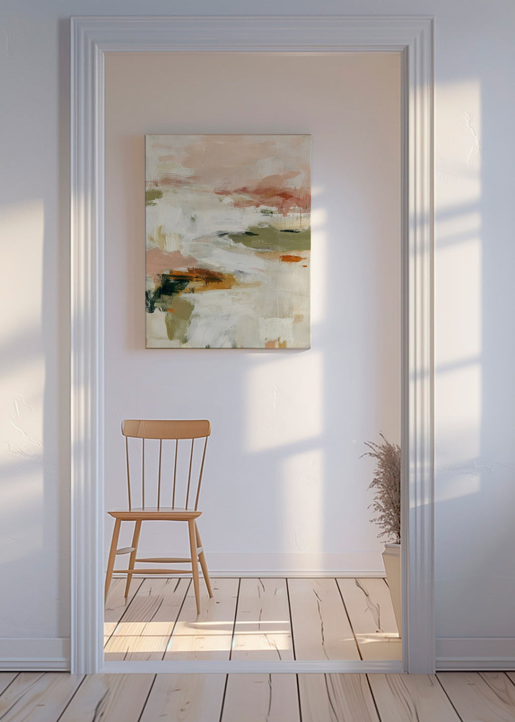 Abstract art with soft horizon and organic brushstrokes