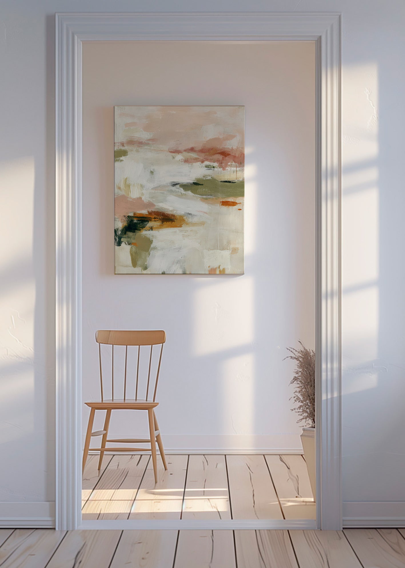 Abstract art with soft horizon and organic brushstrokes