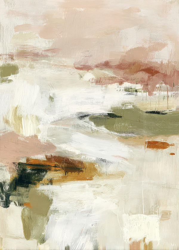 Abstract art with soft horizon and organic brushstrokes