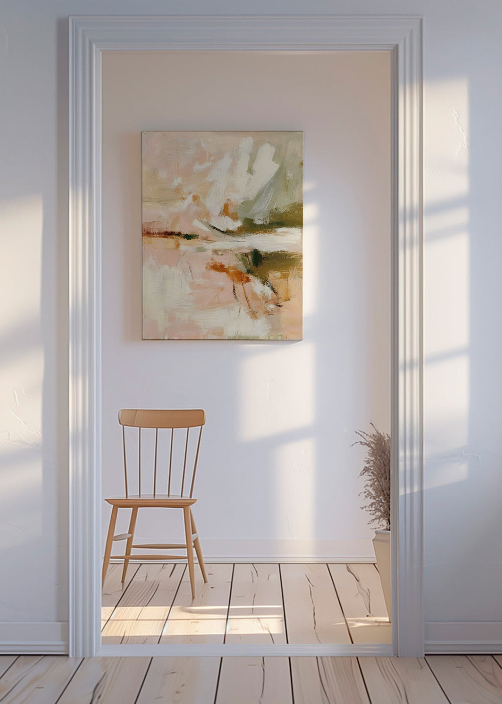 Abstract artwork with soft petals and brush gesture