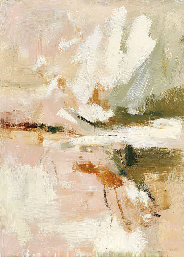 Abstract artwork with soft petals and brush gesture