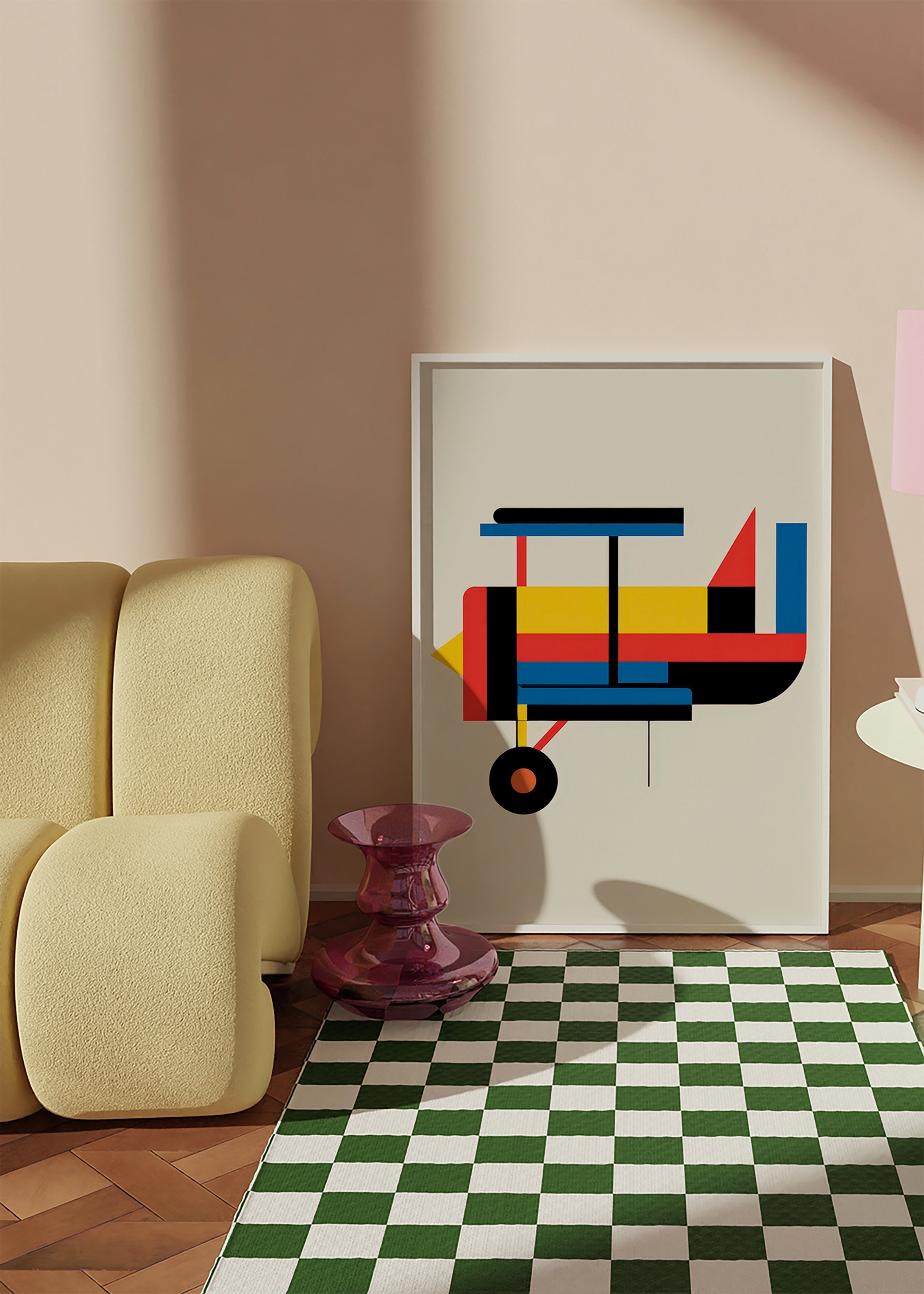 Geometric poster stylized biplane