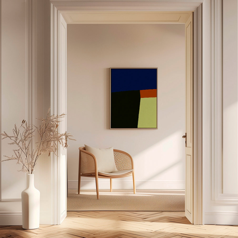 Abstract artwork with bold blue blocks