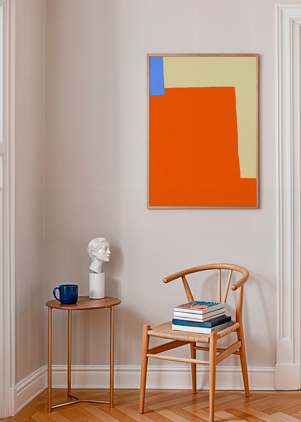 Abstract artwork with orange blocks