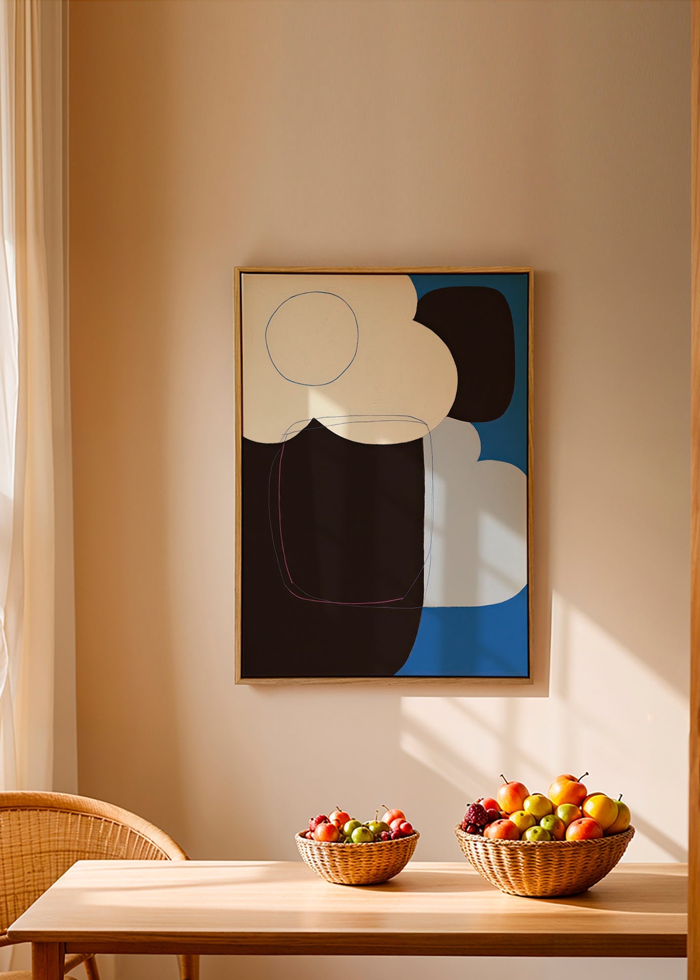 Abstract artwork with organic blue forms