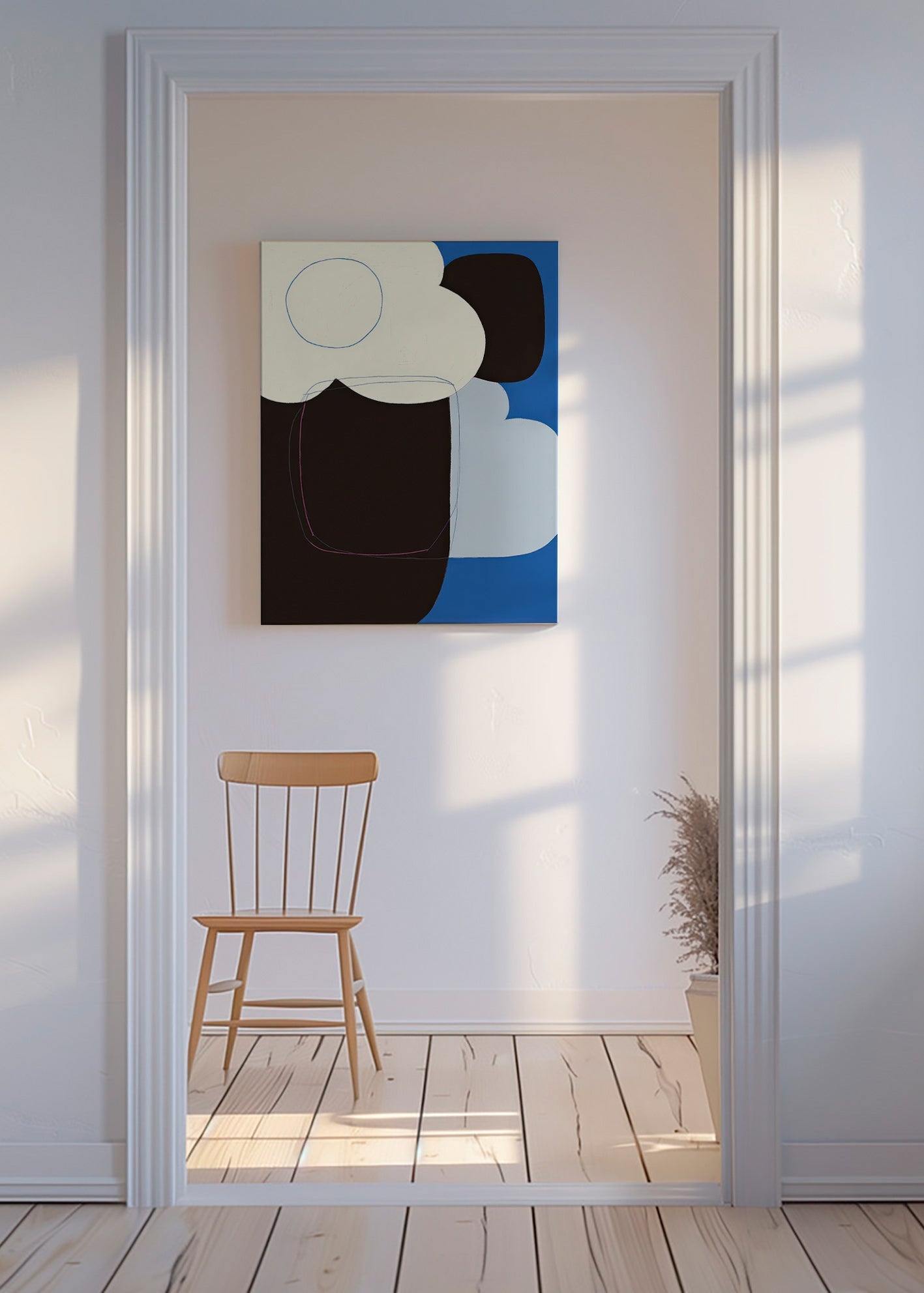 Abstract artwork with organic blue forms