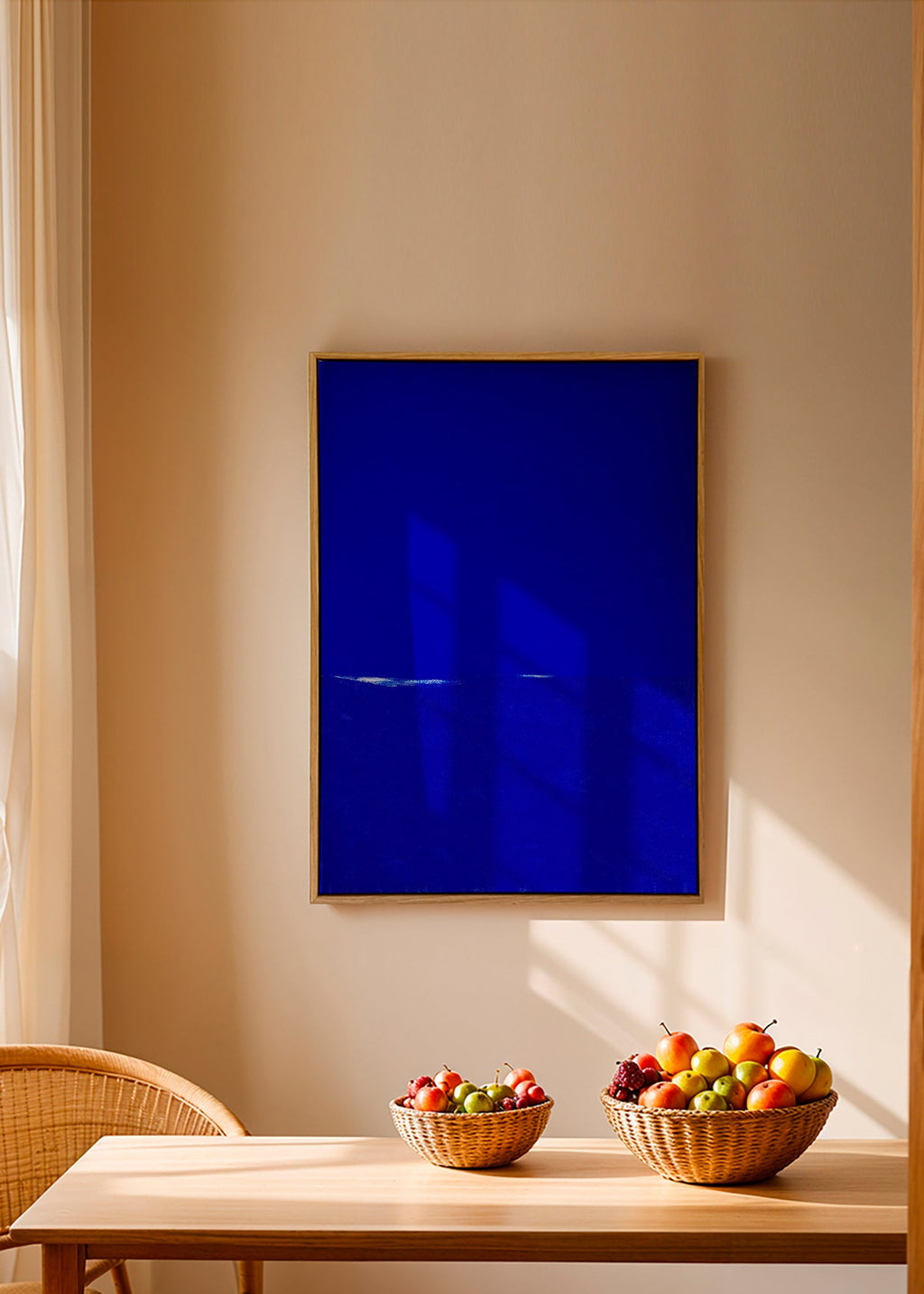 Blue abstract artwork with subtle horizon