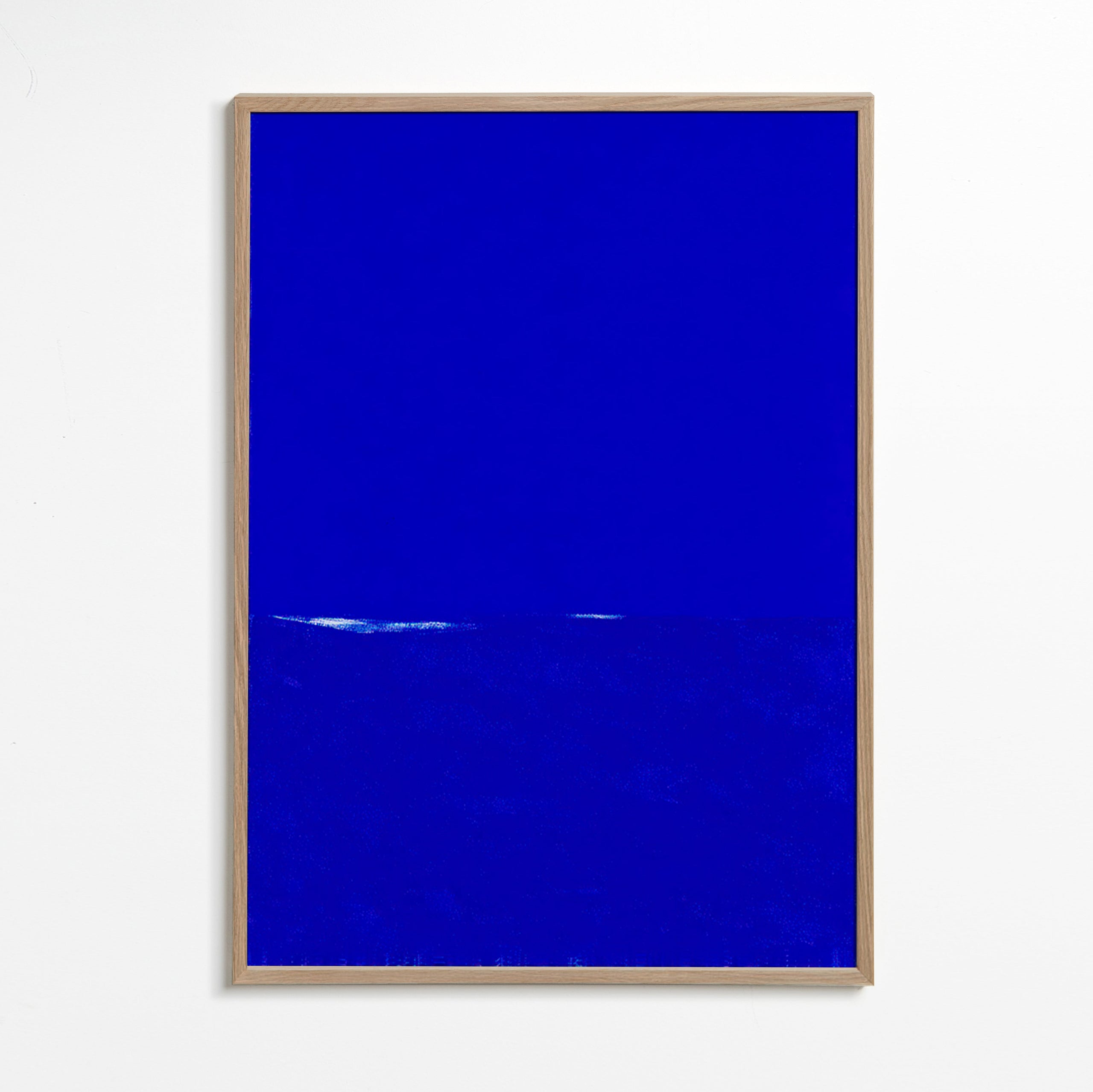 Blue abstract artwork with subtle horizon