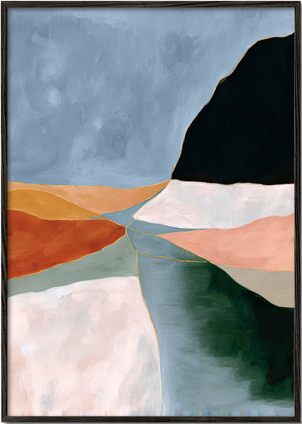 Landscape art: valley river in muted tones