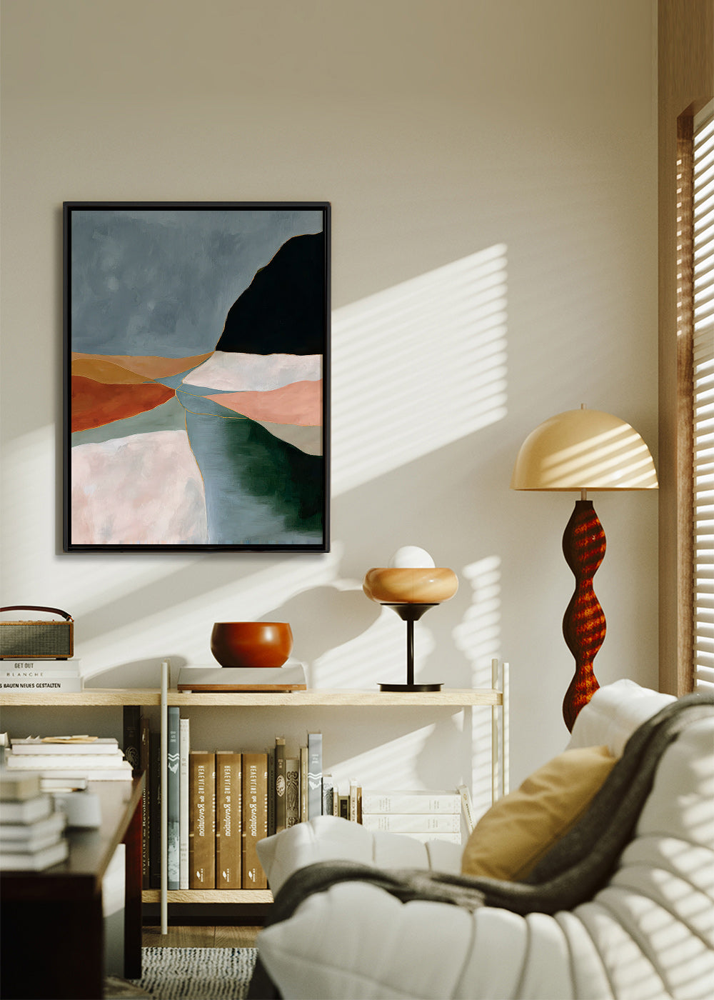 Landscape art: valley river in muted tones