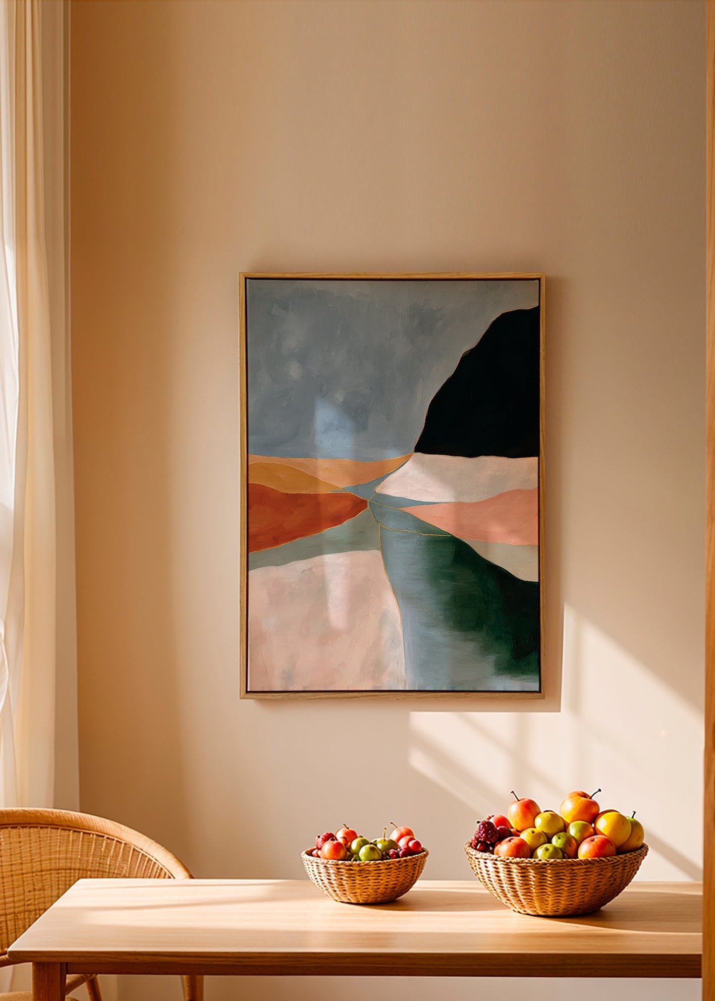 Landscape art: valley river in muted tones