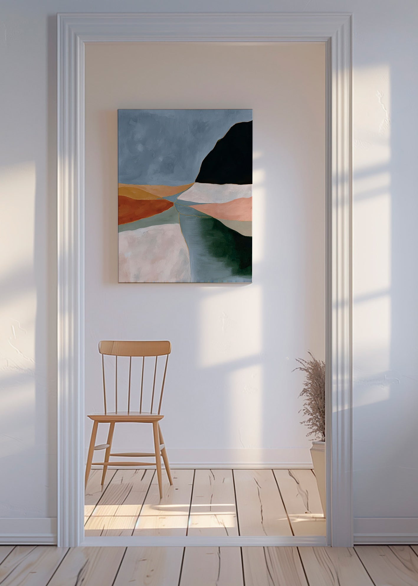 Landscape art: valley river in muted tones