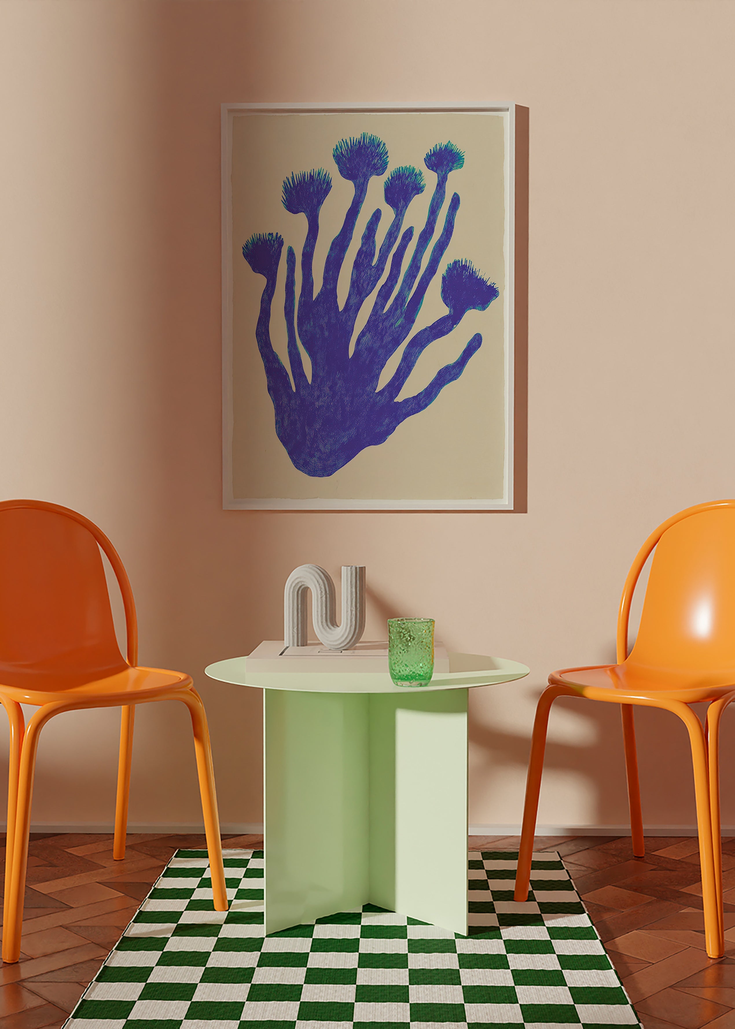 Botanical print Indigo Coral study