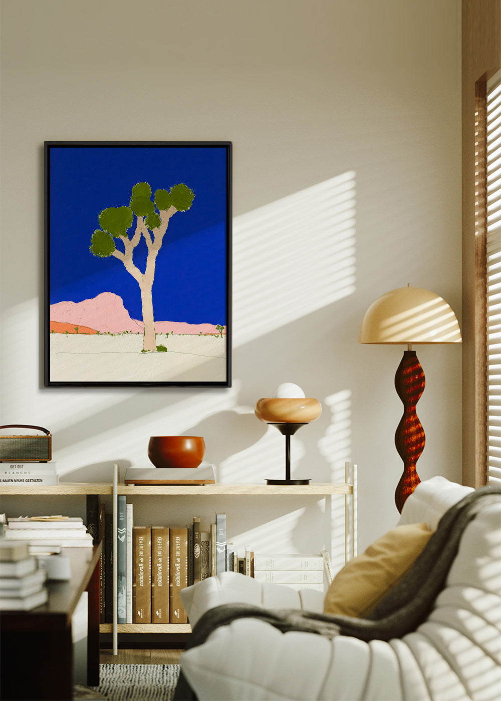 Landscape art: desert tree against vivid blue sky