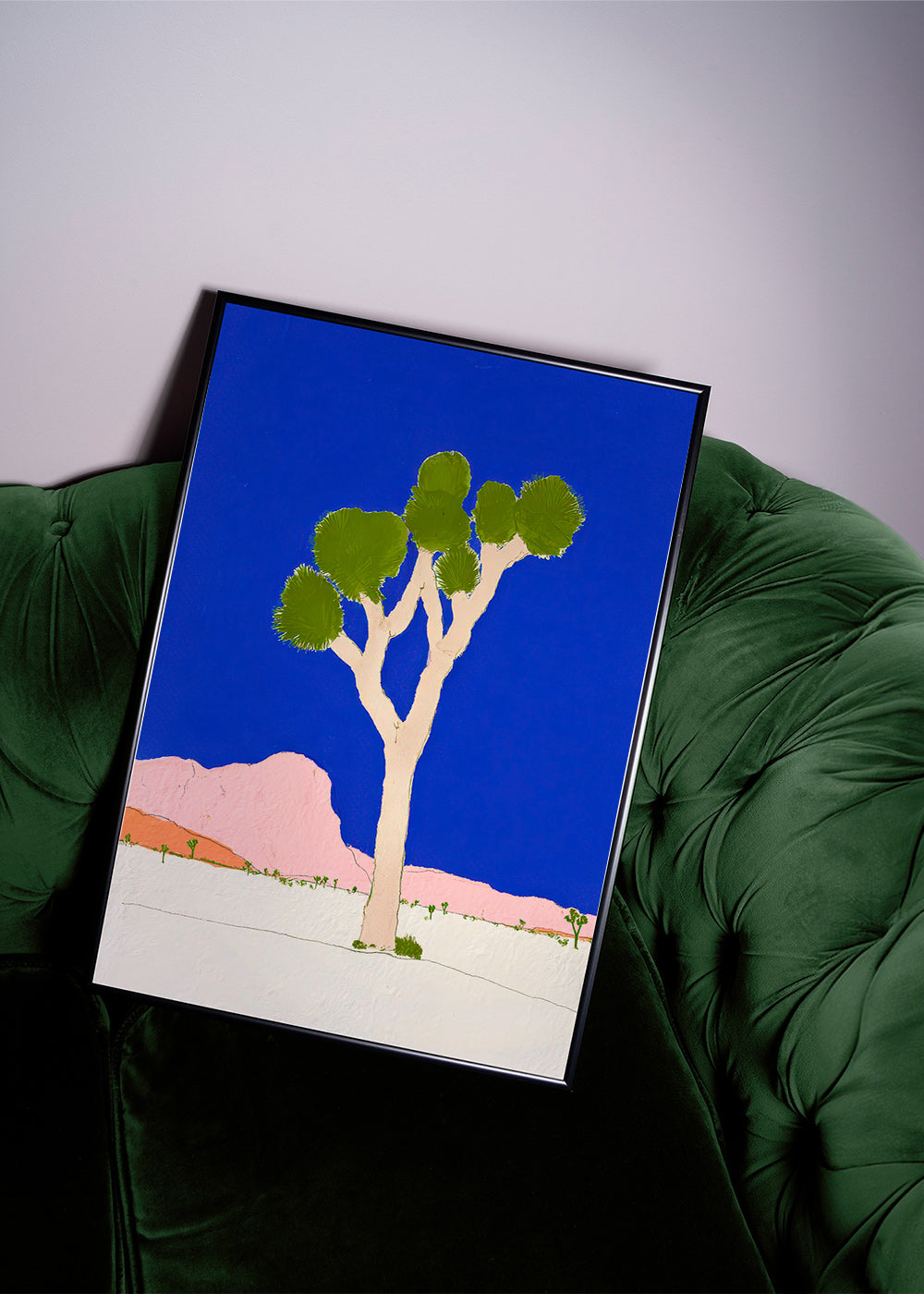Landscape art: desert tree against vivid blue sky