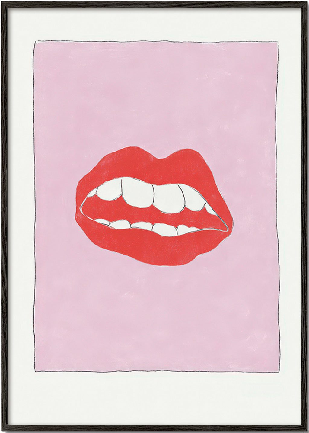 Red lips illustration on pink background