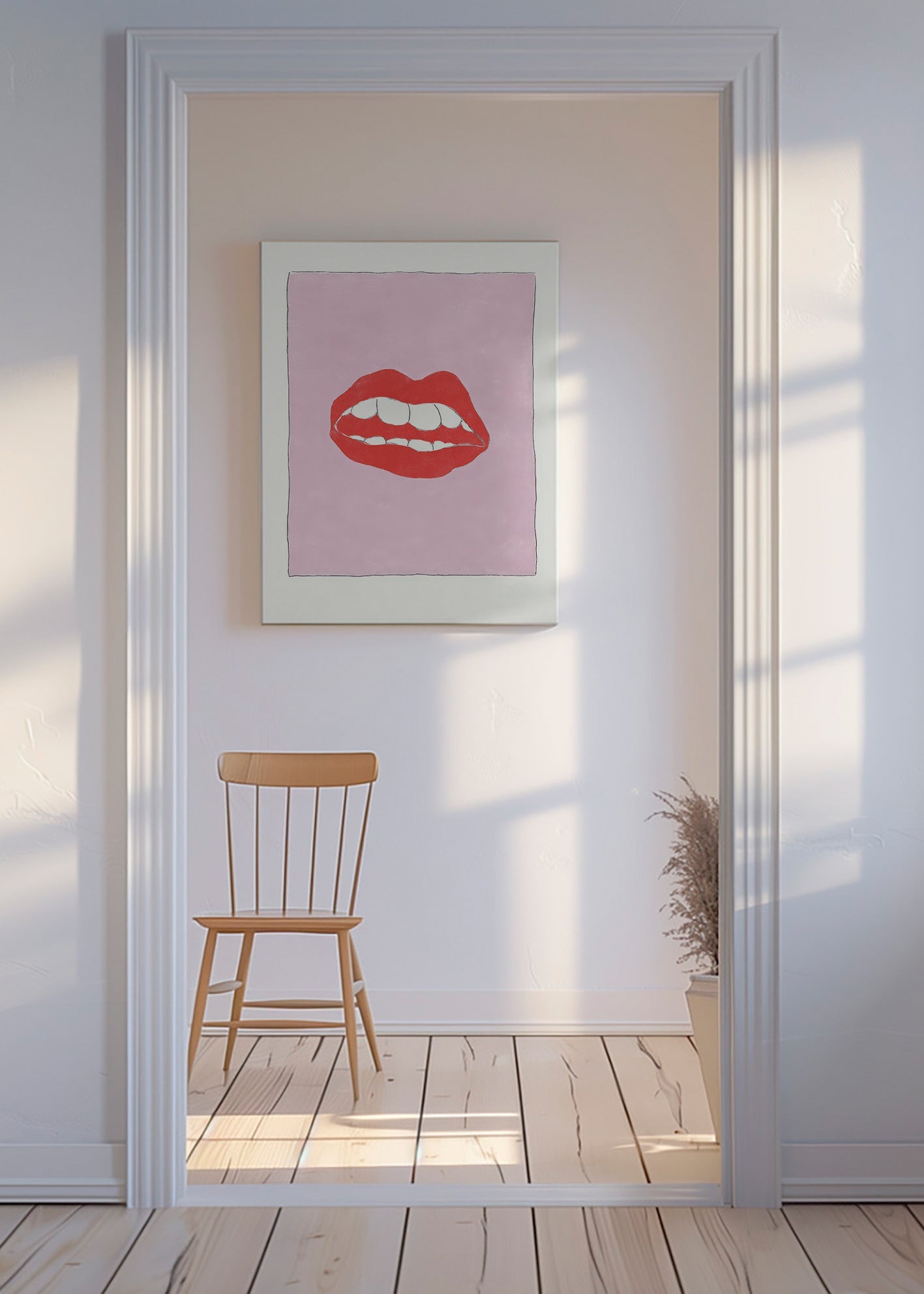 Red lips illustration on pink background
