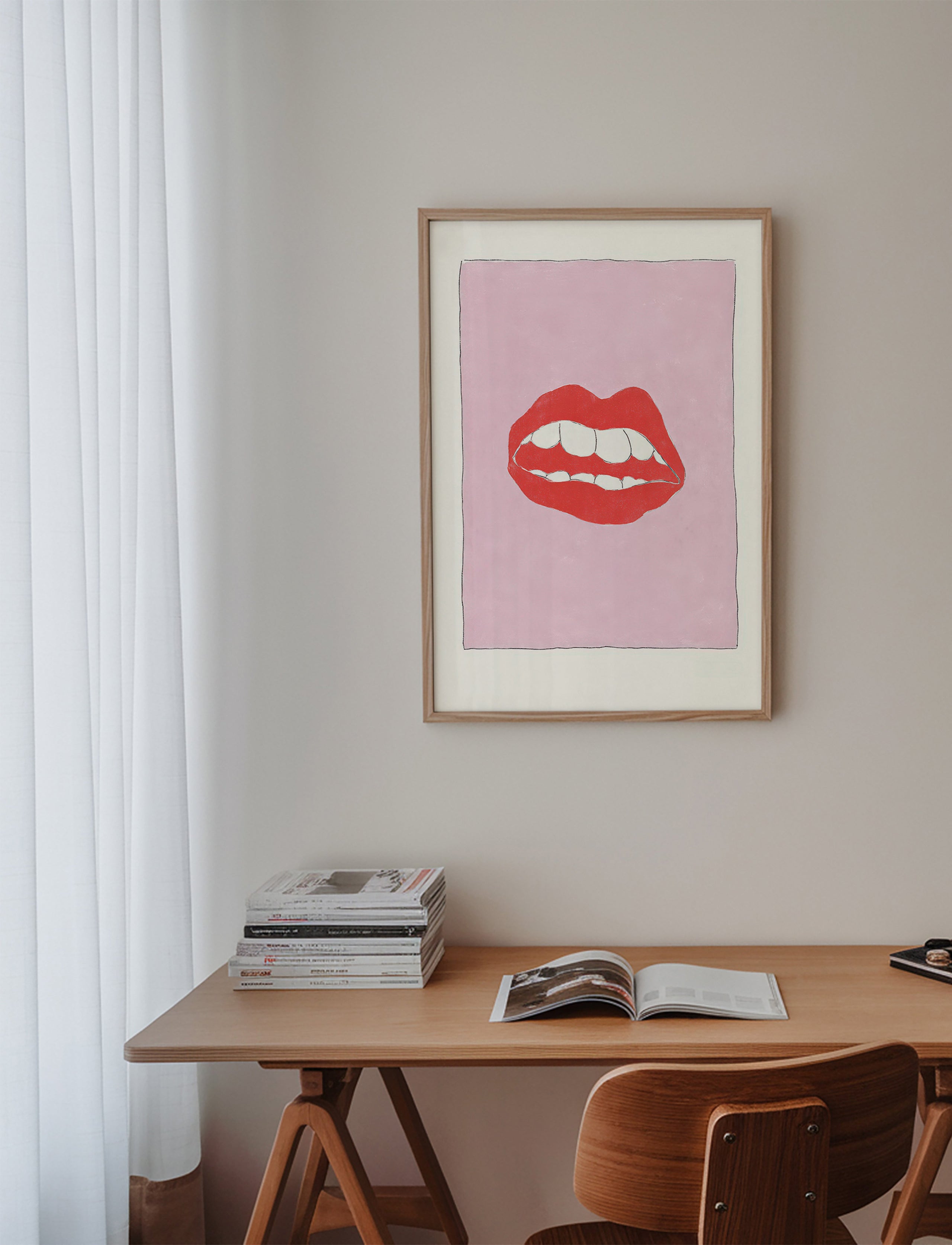 Red lips illustration on pink background