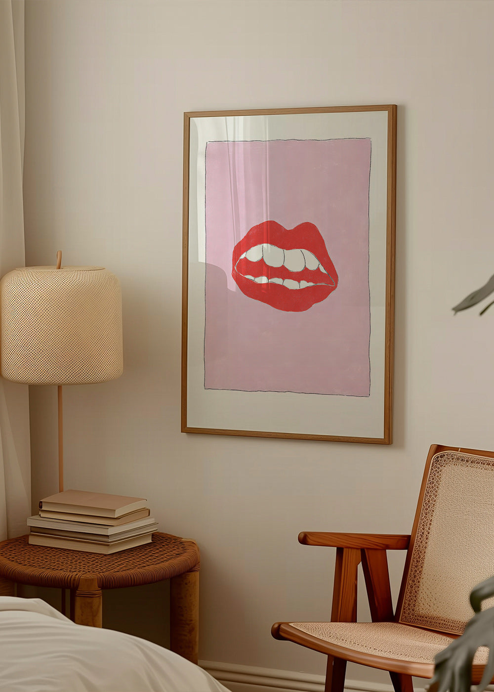 Red lips illustration on pink background