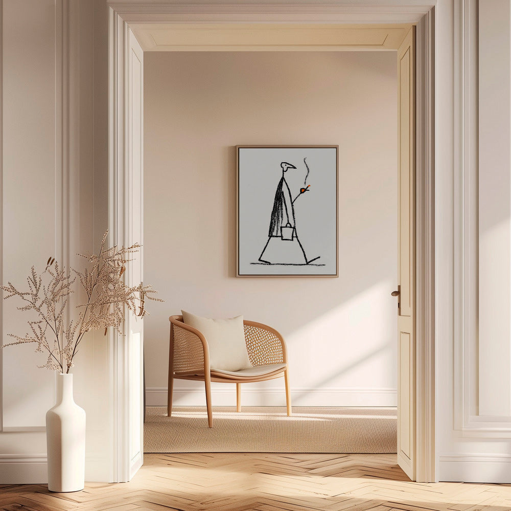 Illustration of walking smoking figure