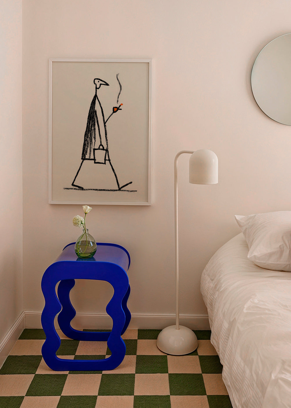 Illustration of walking smoking figure