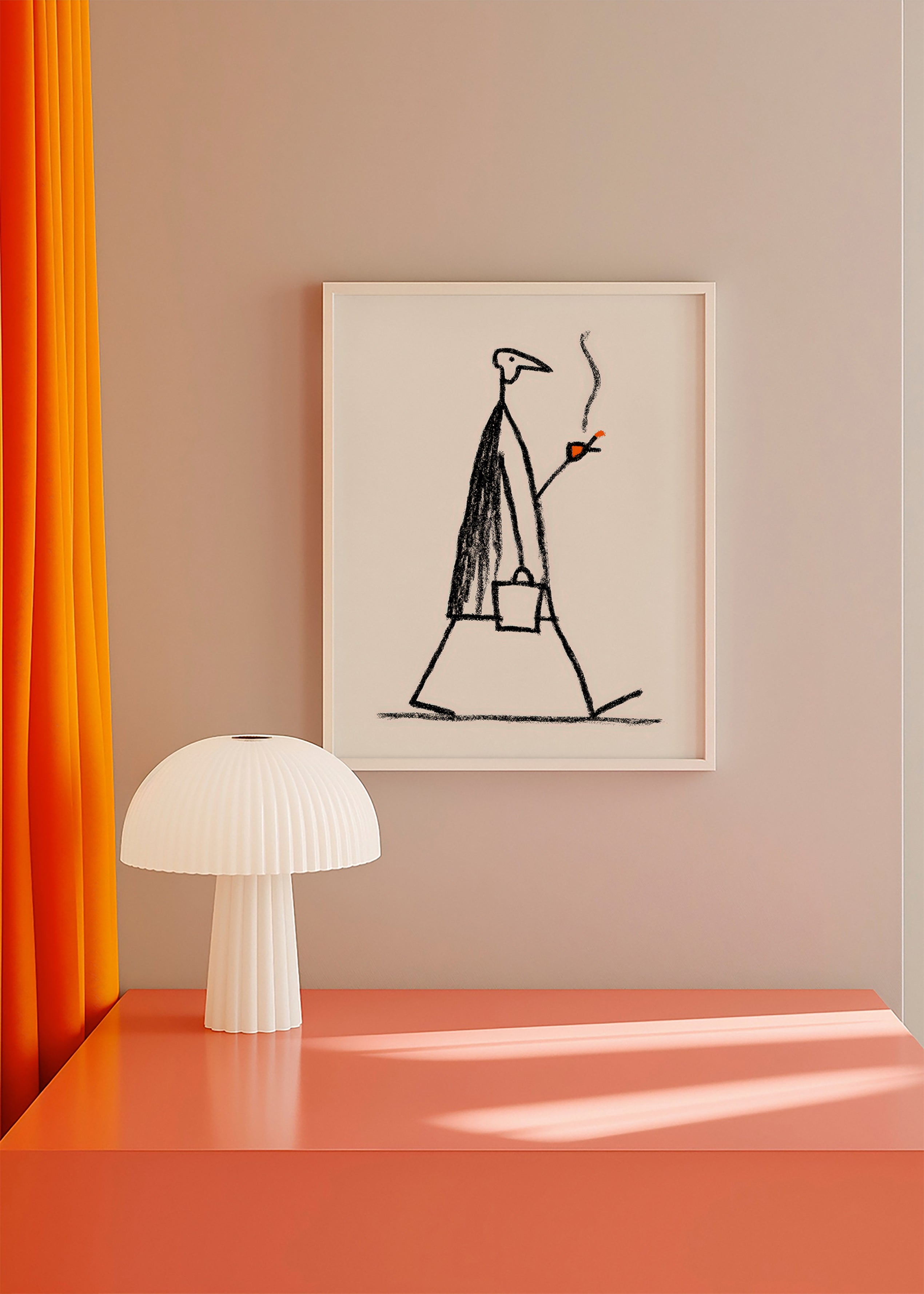 Illustration of walking smoking figure