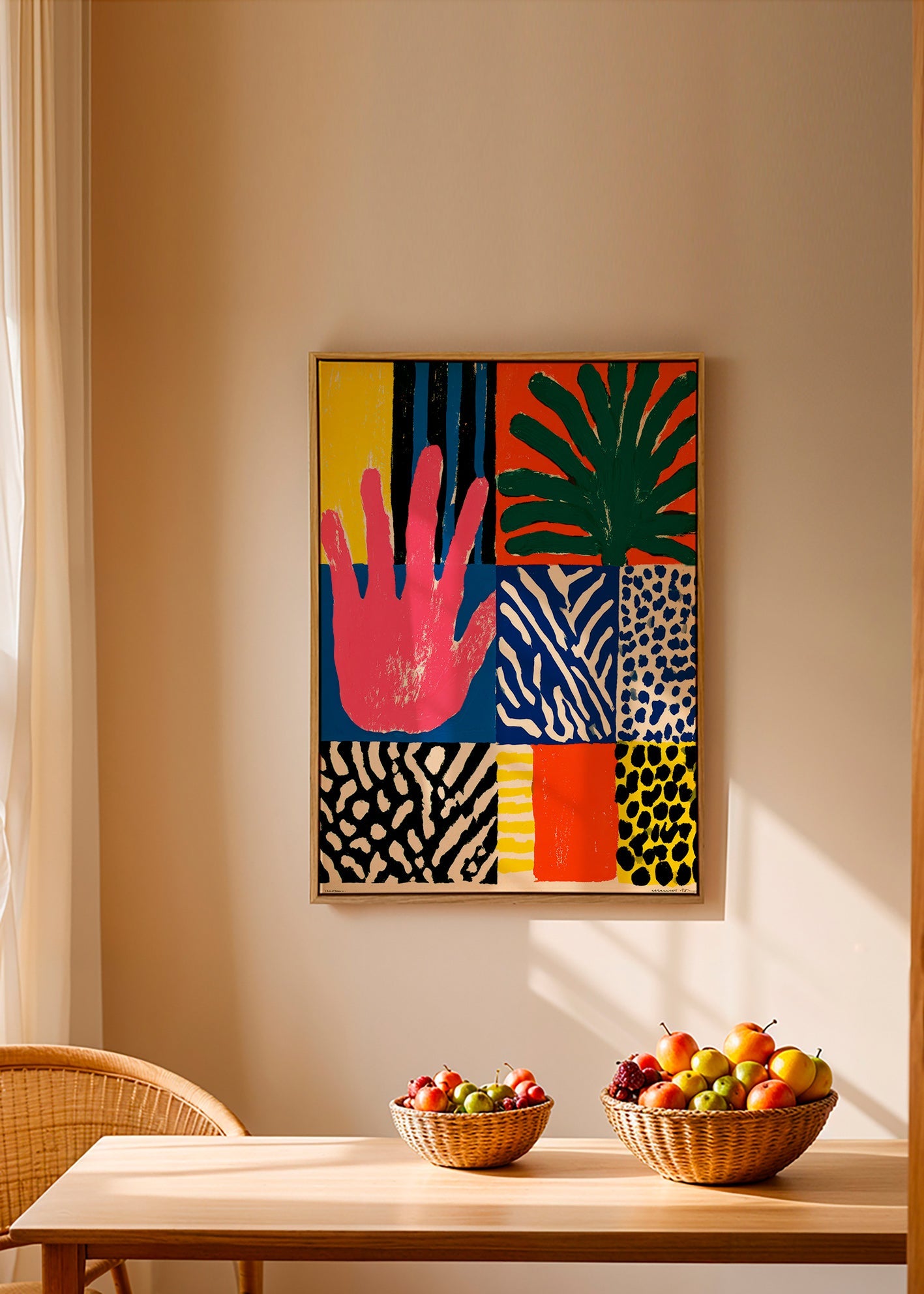 Botanical print with graphic hand motif