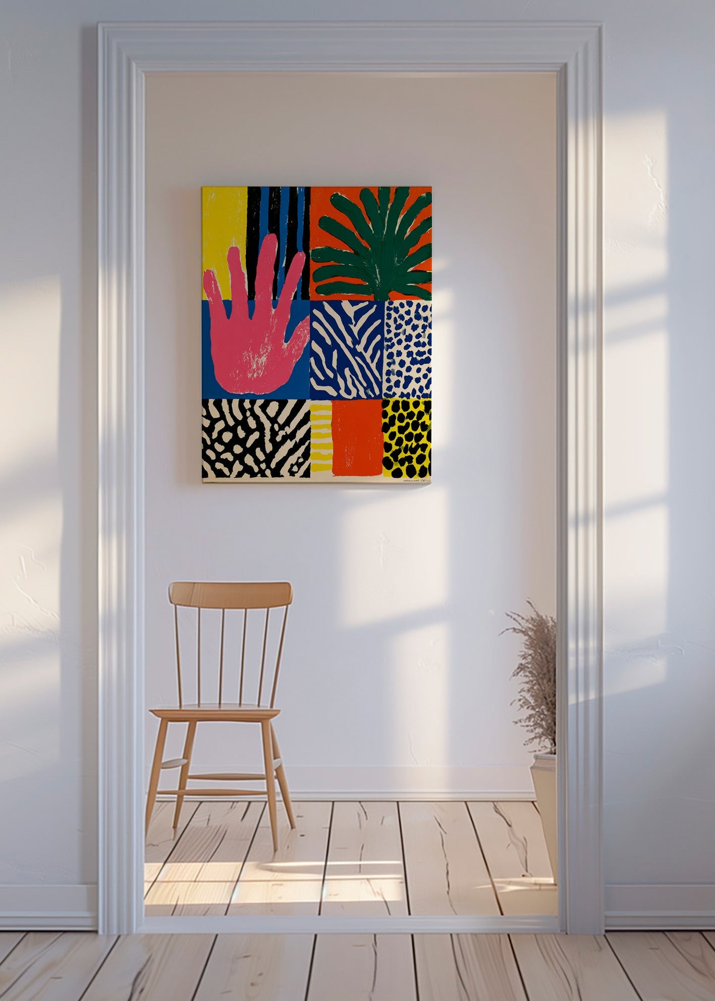 Botanical print with graphic hand motif