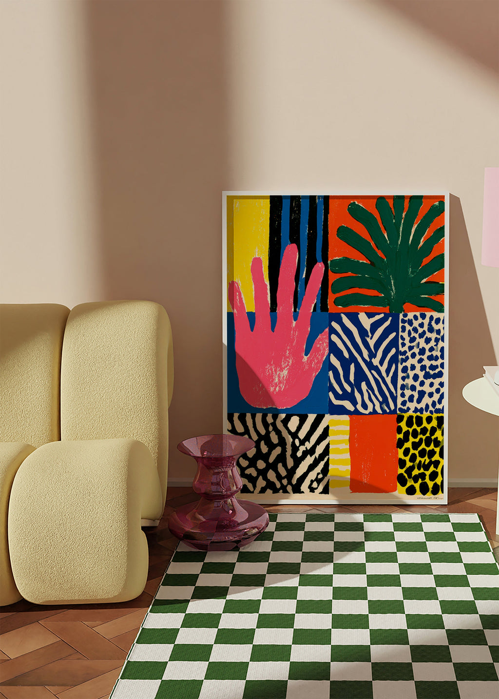 Botanical print with graphic hand motif