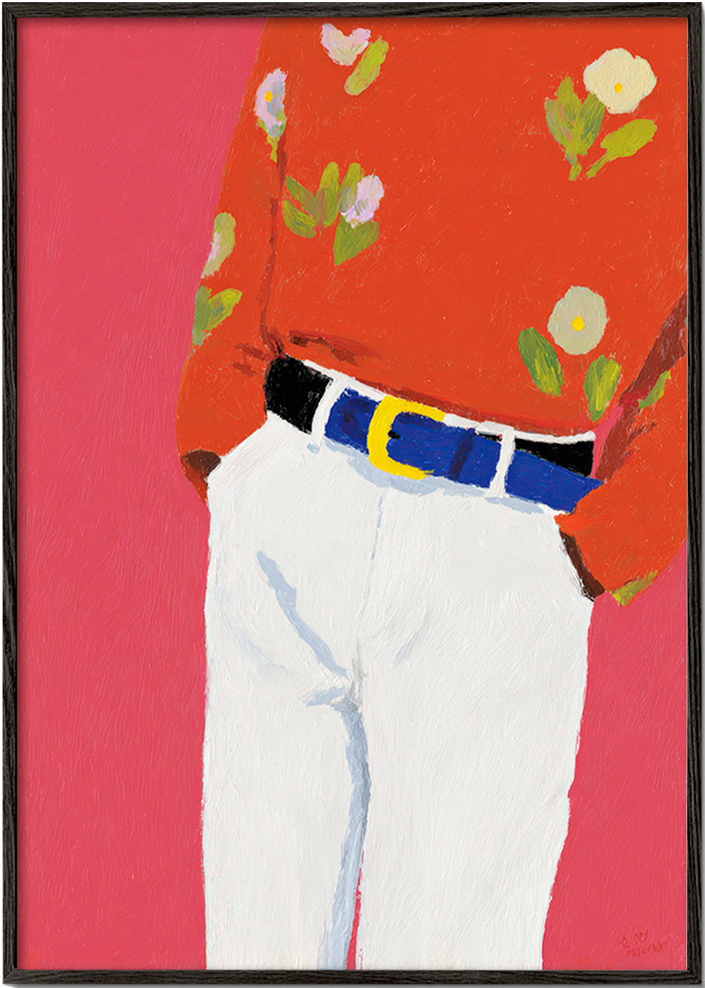 Illustration of torso with floral shirt on pink background