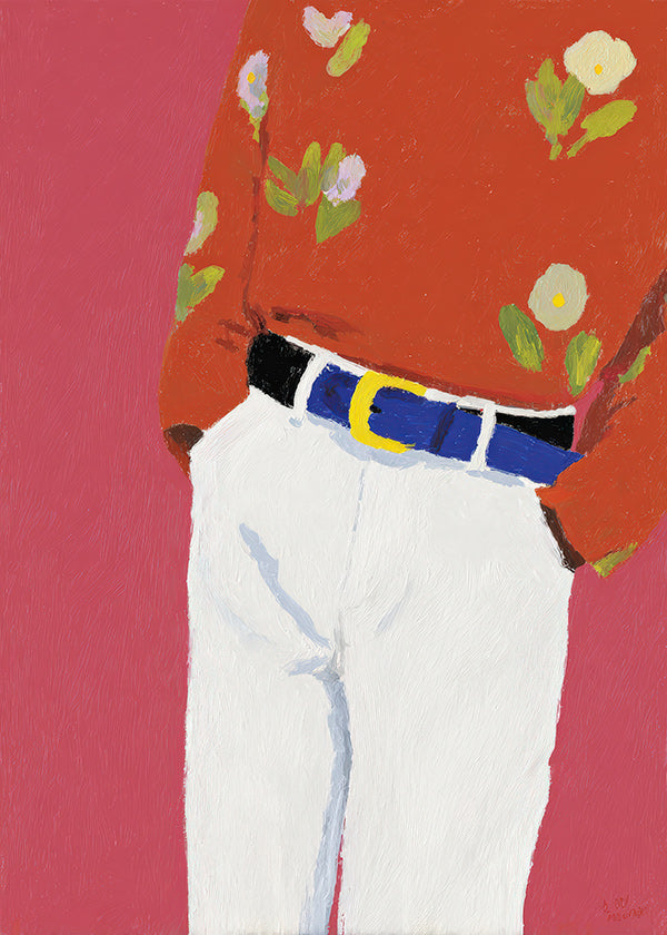 Illustration of torso with floral shirt on pink background