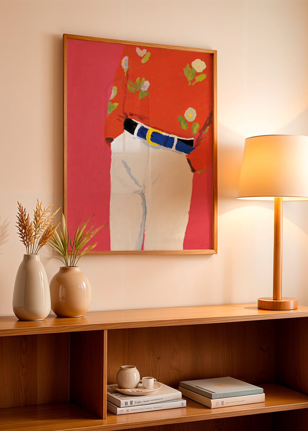 Illustration of torso with floral shirt on pink background